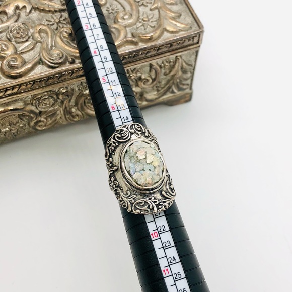 Vintage Beautiful Silver Mosaic Statement Ring Size 8 - Picture 6 of 10